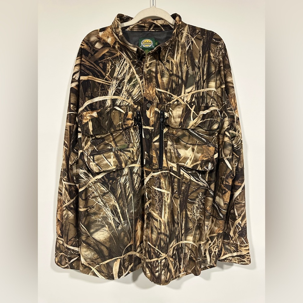 Cabelas Outdoor Hunting 2XL Advantage Max-4 HD Camo Waterfowl Vented Shirt